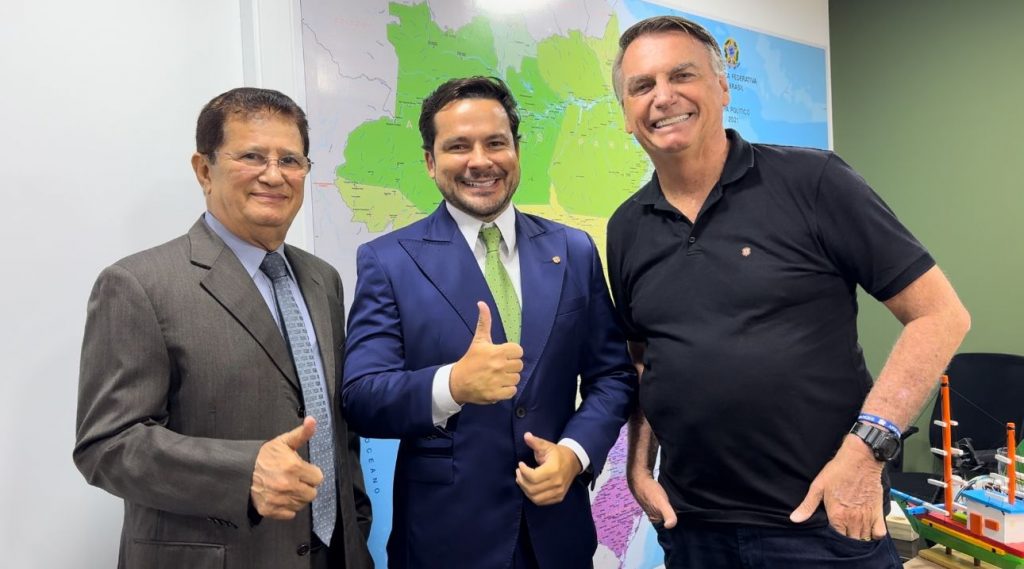 Capitão Alberto Neto se reúne com Alfredo Nascimento e Bolsonaro para alinhar pré-candidatura à Prefeitura de Manaus (Foto: Divulgação)