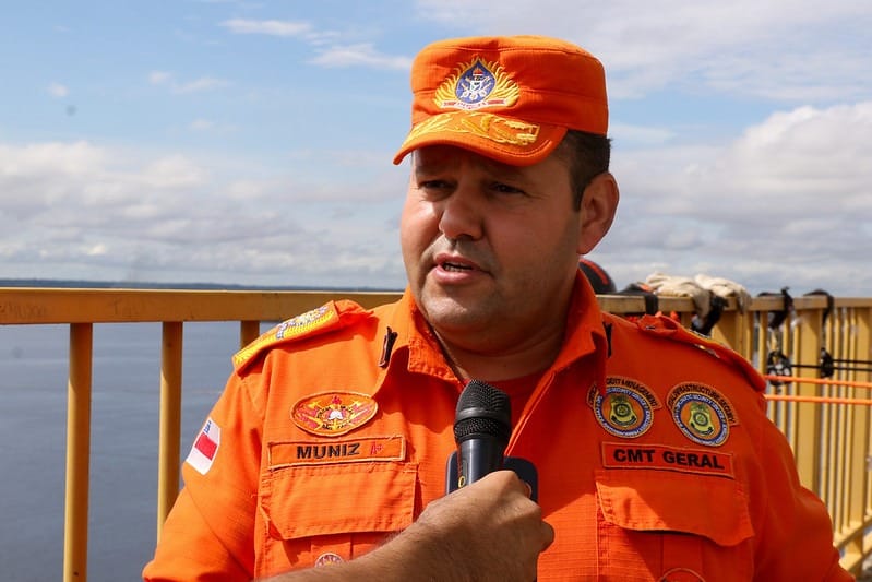 Treinamento de bombeiros para salvamento na Ponte Phelipe Daou em Manaus (Foto: Divulgação)