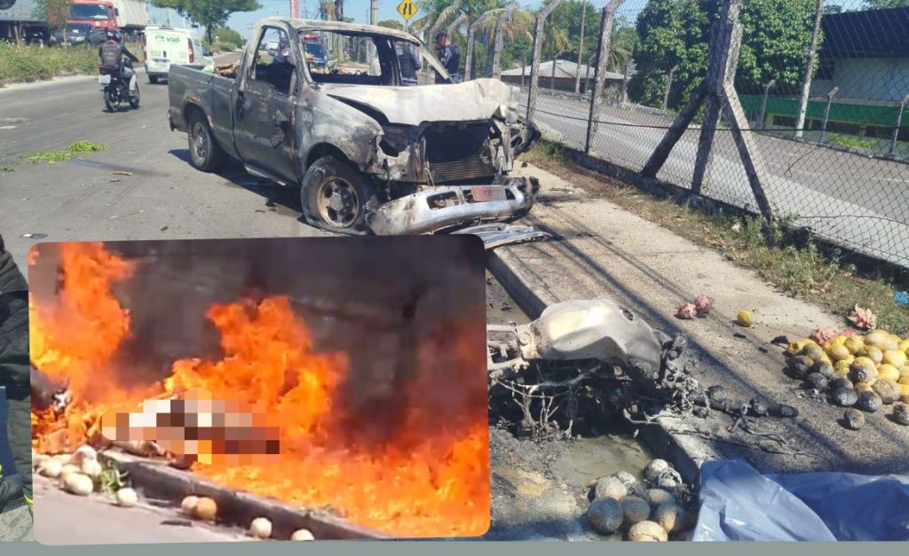 Motociclista morre carbonizado após colisão com picape na avenida Buriti, em Manaus