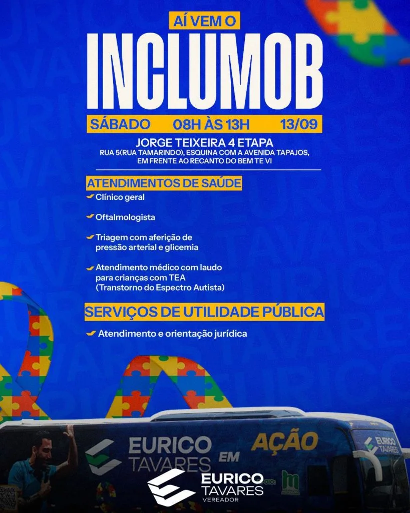 Imagem atual: O Inclumob é um ônibus de inclusão, que leva aos bairros atendimento especializado para famílias atípicas