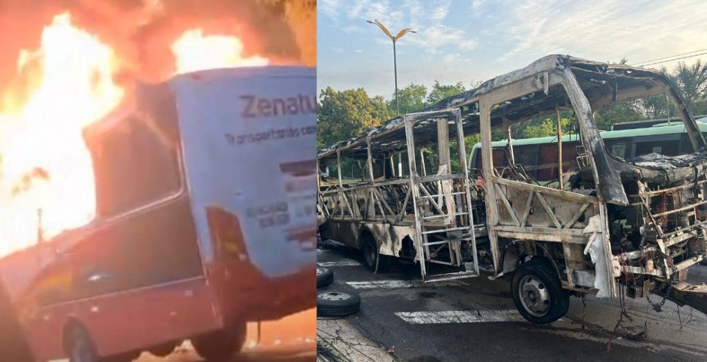 VÍDEO: Micro-ônibus pega fogo e fica destruído em avenida de Manaus Micro-ônibus da Zenatur destruído por incêndio na avenida Rodrigo Otávio, em Manaus