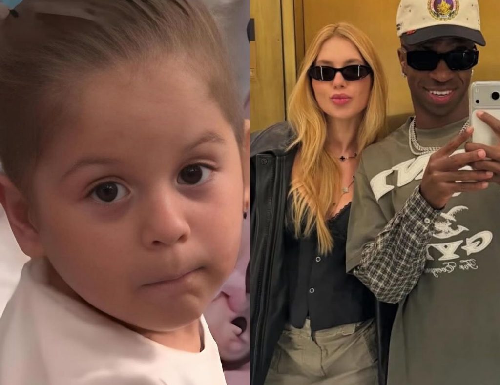 Maria Flor brincando com o carrinho de boneca luxuoso que ganhou de Vini Jr