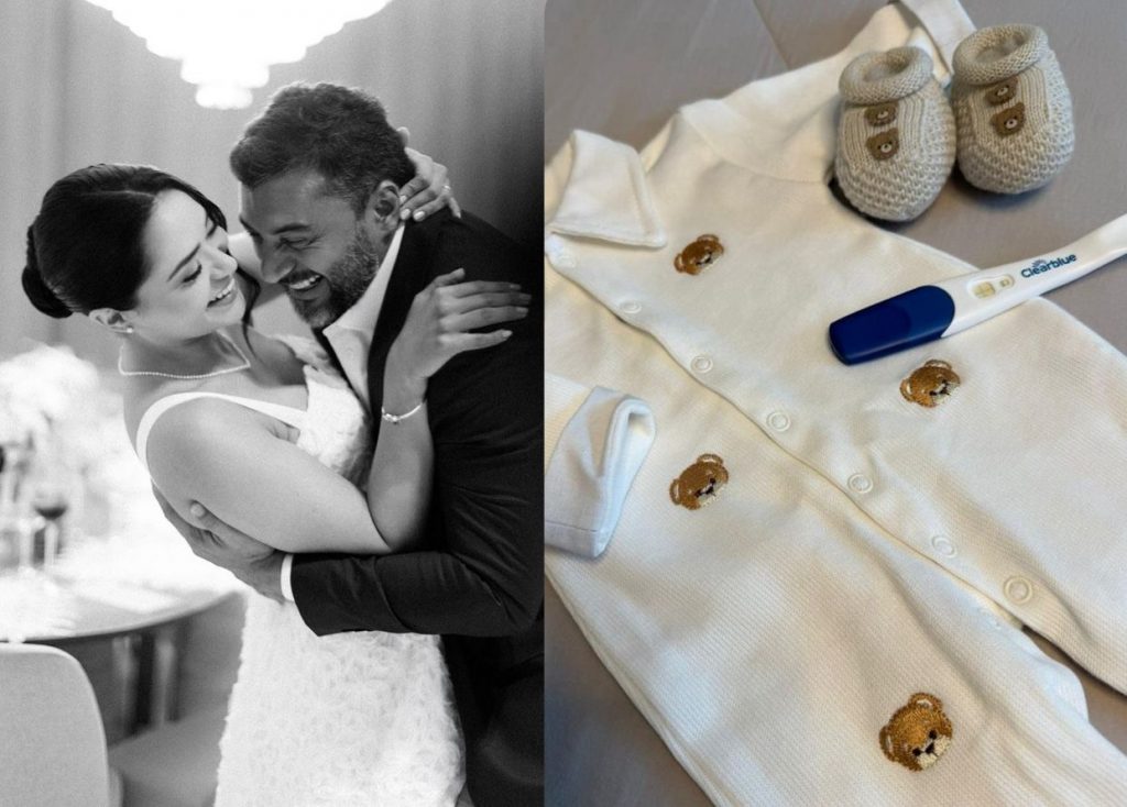 Wilson Lima e Andrezza Brito vestidos de noivos ao anunciarem casamento e gravidez em postagem no Instagram.