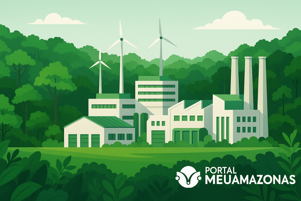 Ilustração sobre indústria limpa e sustentável da Zona Franca de Manaus