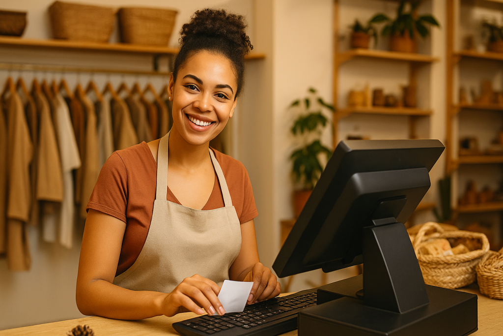 Amazonas cria 1,1 mil vagas formais e puxa emprego no Norte Mulher sorridente trabalhando no comércio