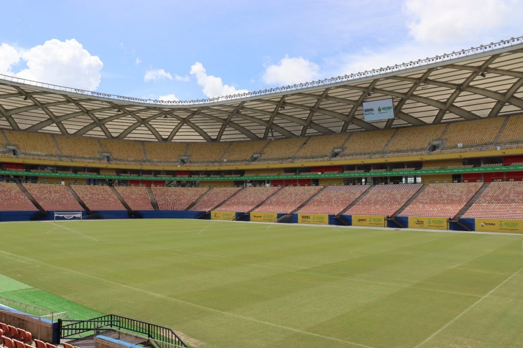 Vista da Arena da Amazônia preparada para o Campeonato Amazonense 2026, em Manaus.