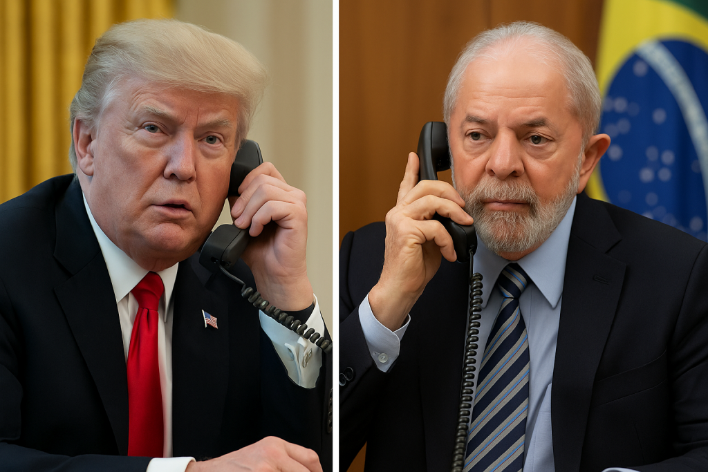 Presidente Lula do Brasil Conversa com presidente dos EUA Donald Trump ao telefone