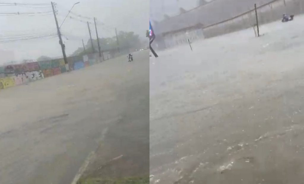 Avenidas e ruas alagadas em Manaus após chuva forte