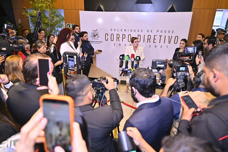 Entrevista Coletiva da presidente do TCE-AM Yara Lins durante Cerimônia de posse do Corpo Diretivo do Tribunal de Contas do Amazonas no Biênio 2026/2027
