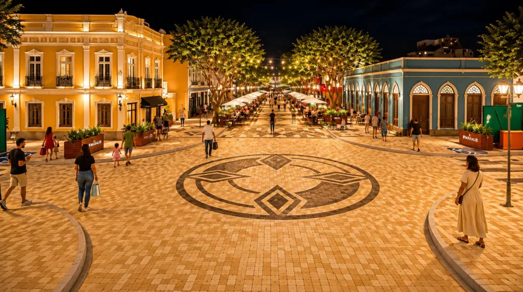 Obras da futura Rua Gastronômica avançam na rua Ferreira Pena, no Centro Histórico de Manaus. (Foto: Jhuly Lima/Implurb)